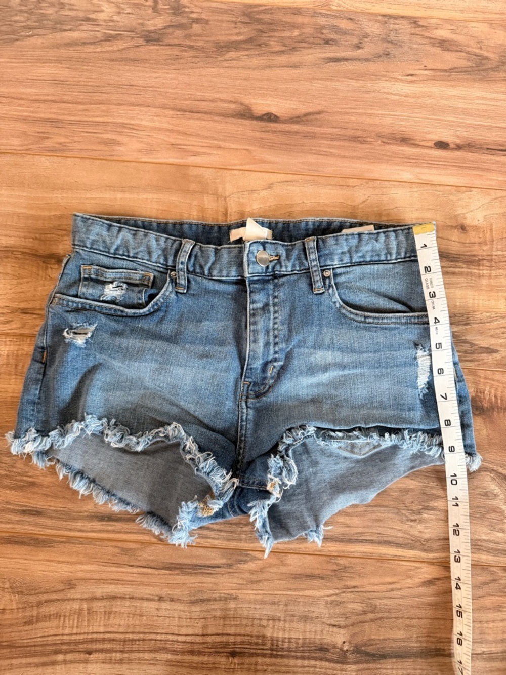 H&M Light Blue Distressed Denim Cutoff Shortie Shorts - Picture 5 of 6